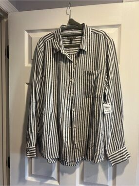 Style & Co. Black and White Vertical Stripe Button-Down Shirt